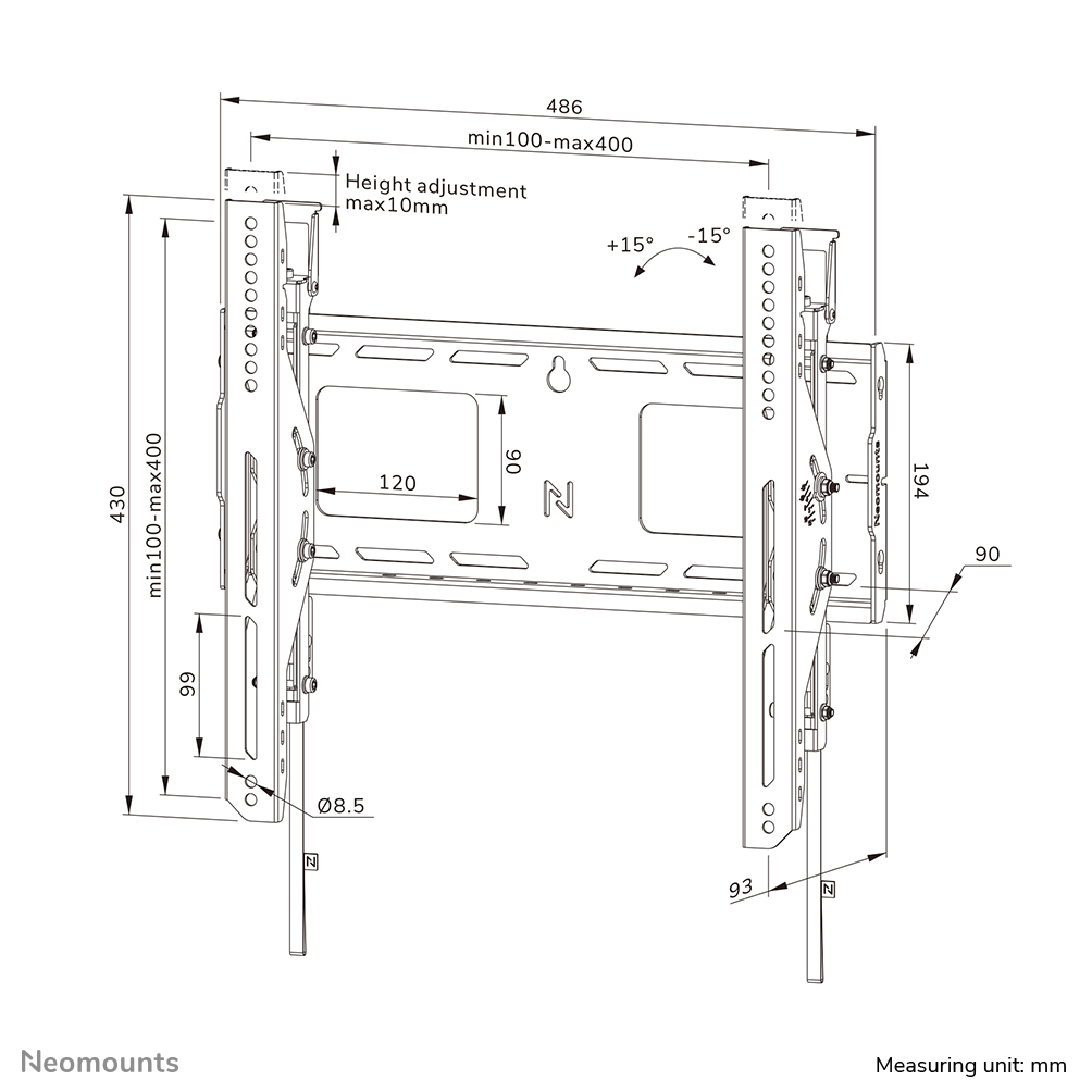Neomounts WL35-750BL14 Heavy duty muurbeugel 32-75" - kantelbaar - vergrendelbaar - snelle installatie - TÜV